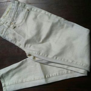 Blacknyc gold & cream skinny jeans.